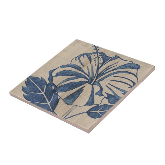 Indigo Hibiskus Fliese (Seite)