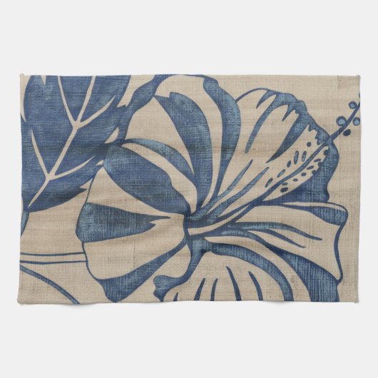 Indigo Hibiskus Geschirrtuch (Horizontal)