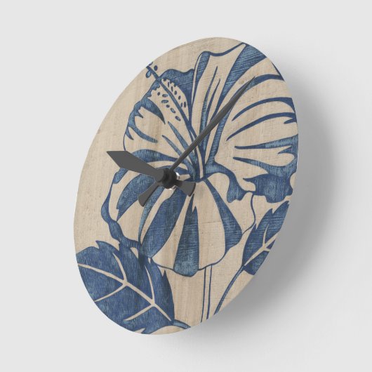 Indigo-Hibiskus Runde Wanduhr (Winkel)