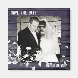 Indigo-hölzerner Foto-Save the Date Magnet