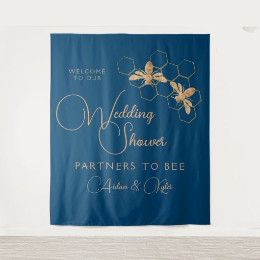 Indigo & Honeycomb Bee Polterabend Begrüßungszeich Wandteppich (Vorderseite)