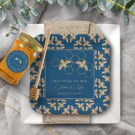 Indigo & Honeycomb Golden Bee Polterabend Pappteller