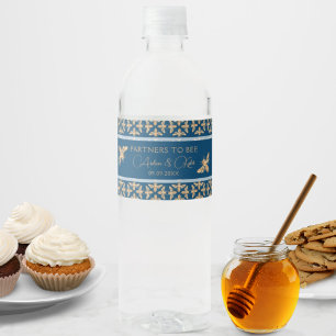 Indigo & Honeycomb Golden Bee Polterabend Wasserflaschenetikett