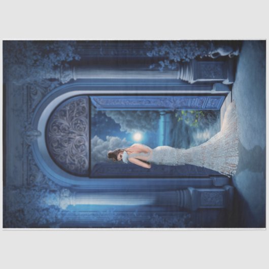 Indigo Imperial Gebäude Elegante Dame Seidenpapier (Vorderseite)