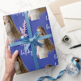 Indigo Ink & Custom Geburtstagstext und Foto - Geschenkpapier