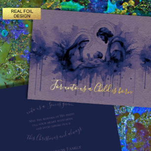 Indigo Ink on Lavender Holy Family Folien Feiertagskarte