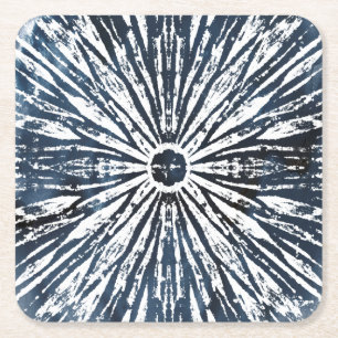 Indigo Ink Radial Motif Rechteckiger Pappuntersetzer