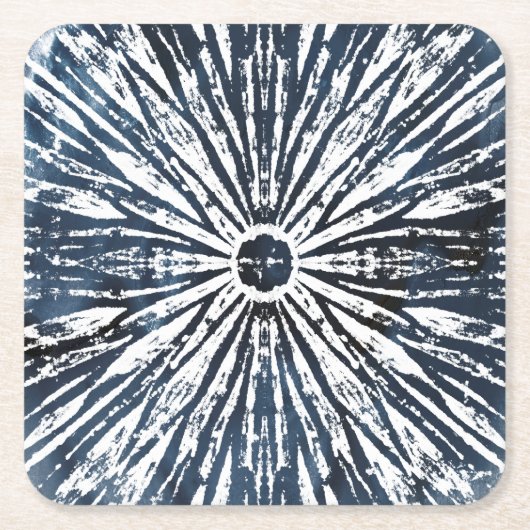 Indigo Ink Radial Motif Rechteckiger Pappuntersetzer (Vorderseite)