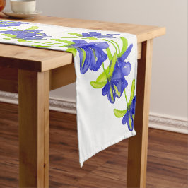 Indigo Iris Blume Wasserfarben Handlackiert Großer Tischläufer