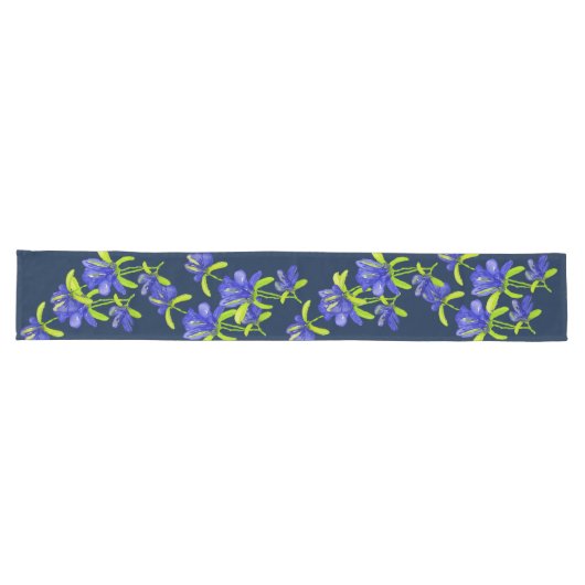 Indigo Iris Blume Wasserfarben Handlackiert Großer Tischläufer (Horizontal)