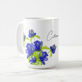 Indigo-Iris-Blumen-Wasserfarbe-Monogramm Kaffeetasse (Vorderseite Links)