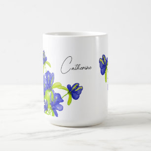 Indigo-Iris-Blumen-Wasserfarbe-Monogramm Kaffeetasse