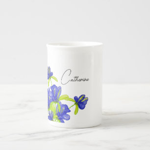 Indigo-Iris-Blumen-Wasserfarbe-Monogramm Porzellantasse