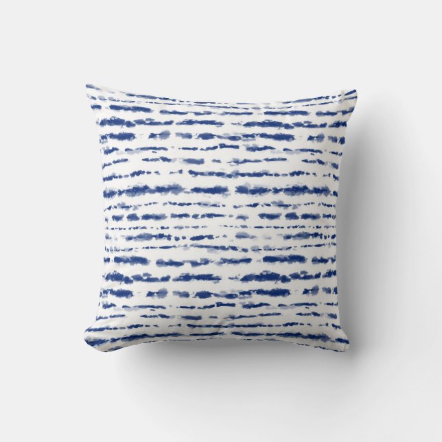 Indigo Japanisch Shibori Lines Muster Doppelseitig Kissen (Vorderseite)