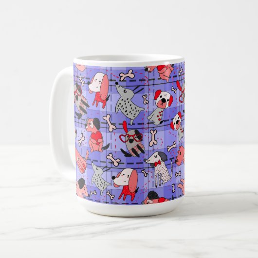 Indigo karierte Kaffeetasse - Rot / Schwarz Hunde  (Vorderseite Links)