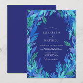 Indigo-Kobalt-Blatt-Hochzeit Einladung (Vorne/Hinten)
