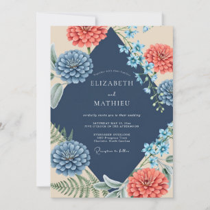 Indigo-Korallen-Dahlia-Hochzeit Einladung