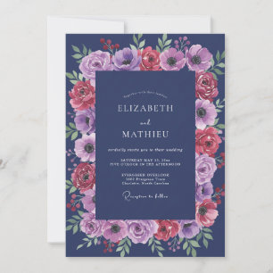 Indigo Lavendel-Anemone Hochzeit Einladung