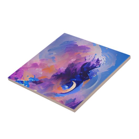 Indigo Lavendel Marine abstrakte Kunst Fliese (Seite)