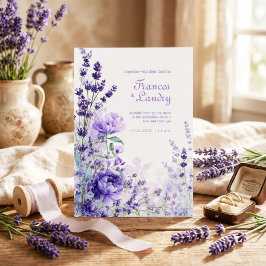 Indigo Lila Aquarell-Rose Lavendelblüte Einladung