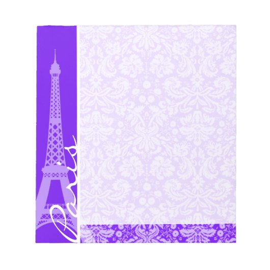 Indigo, Lila Damask; Paris; Eiffelturm Notizblock (Vorderseite)
