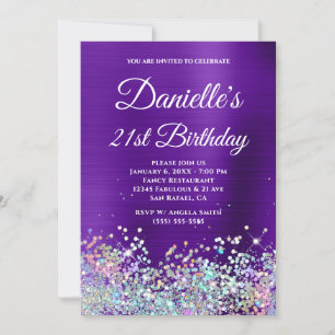Indigo Lila Foil Holo Glitzer 21. Geburtstag Einladung