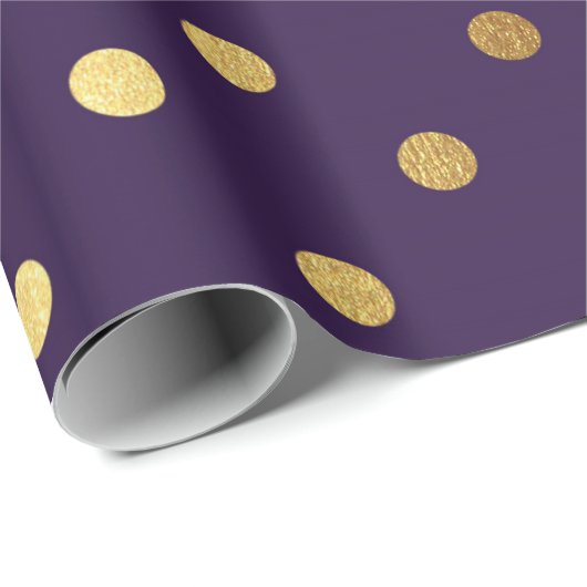 Indigo Lila Plum Golden Small Polka Dots Geschenkpapier (Rolleneckpunkt)