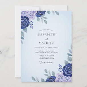 Indigo Lila Ranunculus Eukalyptus Hochzeit Einladung