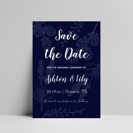 Indigo Lila schlichte Minimalistische Liebe Flora Save The Date