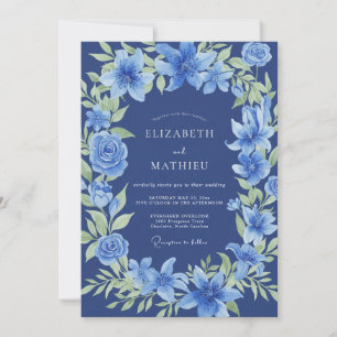 Indigo-Lilien-Kranz-Hochzeit Einladung