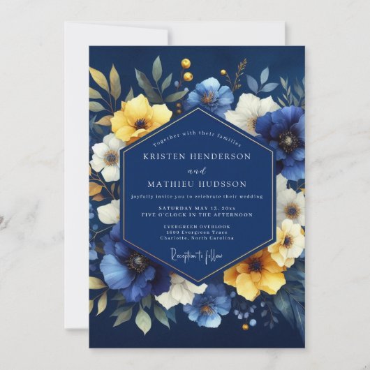 Indigo Luminous Bloom Wedding Einladung (Vorderseite)