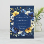 Indigo Luminous Bloom Wedding Einladung (Stehend Vorderseite)