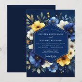 Indigo Luminous Bloom Wedding Einladung (Vorne/Hinten)