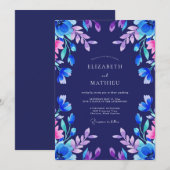 Indigo Magenta Blätter Hochzeit Einladung (Vorne/Hinten)