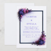 Indigo Magenta Florale Rahmen-Ecke Hochzeit Einladung (Vorne/Hinten)
