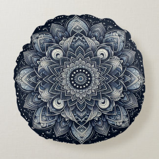 Indigo Mandala Rundes Kissen
