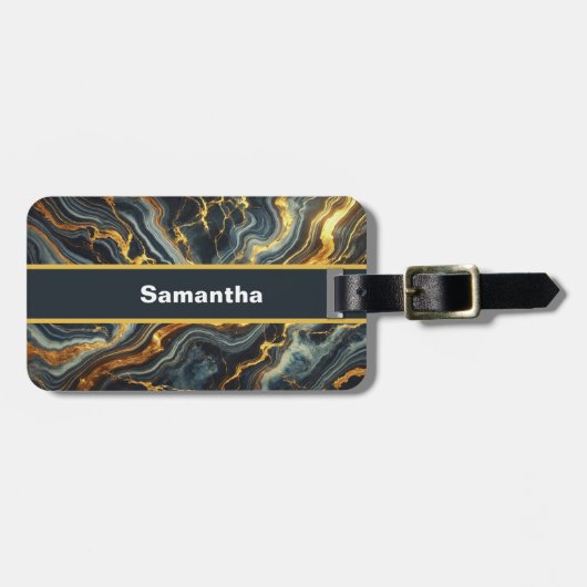 Indigo Marble with Golden Streaks Gepäckanhänger (Vorderseite horizontal)