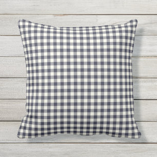 Indigo-/Marine-Blau-Gingham-Muster-Kissen im Kissen Für Draußen