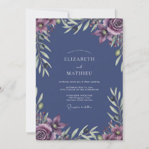 Indigo-Mauve bemalte Hochzeit Einladung