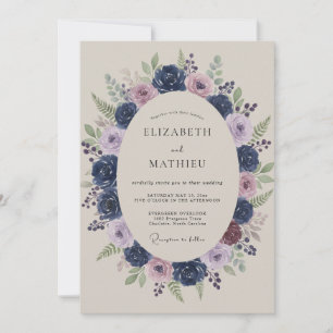 Indigo-Mauve-Pfingstrosen-Hochzeit Einladung