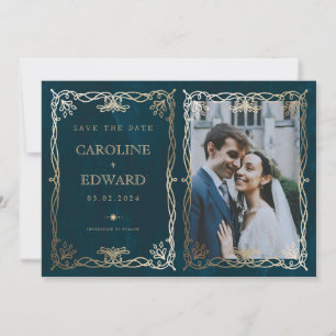 Indigo Medieval Gold Ivy Foto QR Code Save The Date