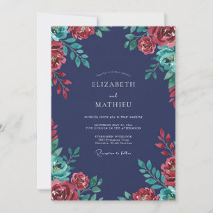 Indigo Merlot Bloom Hochzeit Einladung
