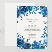 Indigo Midnight Blue Floral Wreath Wedite Einladung (Vorne/Hinten)
