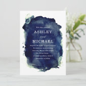 Indigo Midnight Blue Paint Splash & White Wedding Einladung (Stehend Vorderseite)