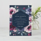 Indigo Midnight Flora Wedding Einladung (Stehend Vorderseite)