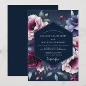 Indigo Midnight Flora Wedding Einladung (Vorne/Hinten)