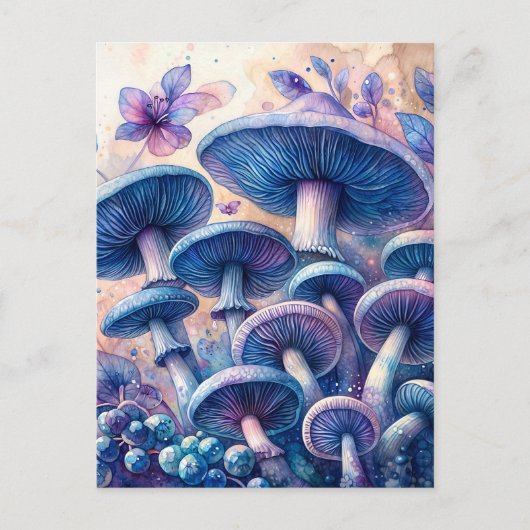 Indigo Milk Cap Pilz Wasserfarben Kunst Postkarte (Vorderseite)