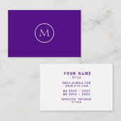 Indigo-Minimalistisches mit Monogramm elegantes Visitenkarte (Vorne/Hinten)