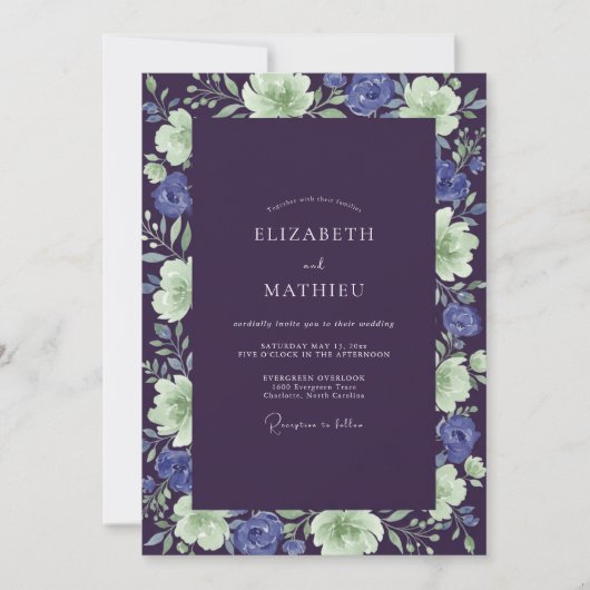 Indigo-Mint-Gemalte Hochzeit Einladung (Vorderseite)