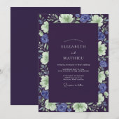 Indigo-Mint-Gemalte Hochzeit Einladung (Vorne/Hinten)